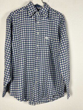 Faconnable Mens Blue White Gingham Check Button-Down Shirt Small Cotton Casual